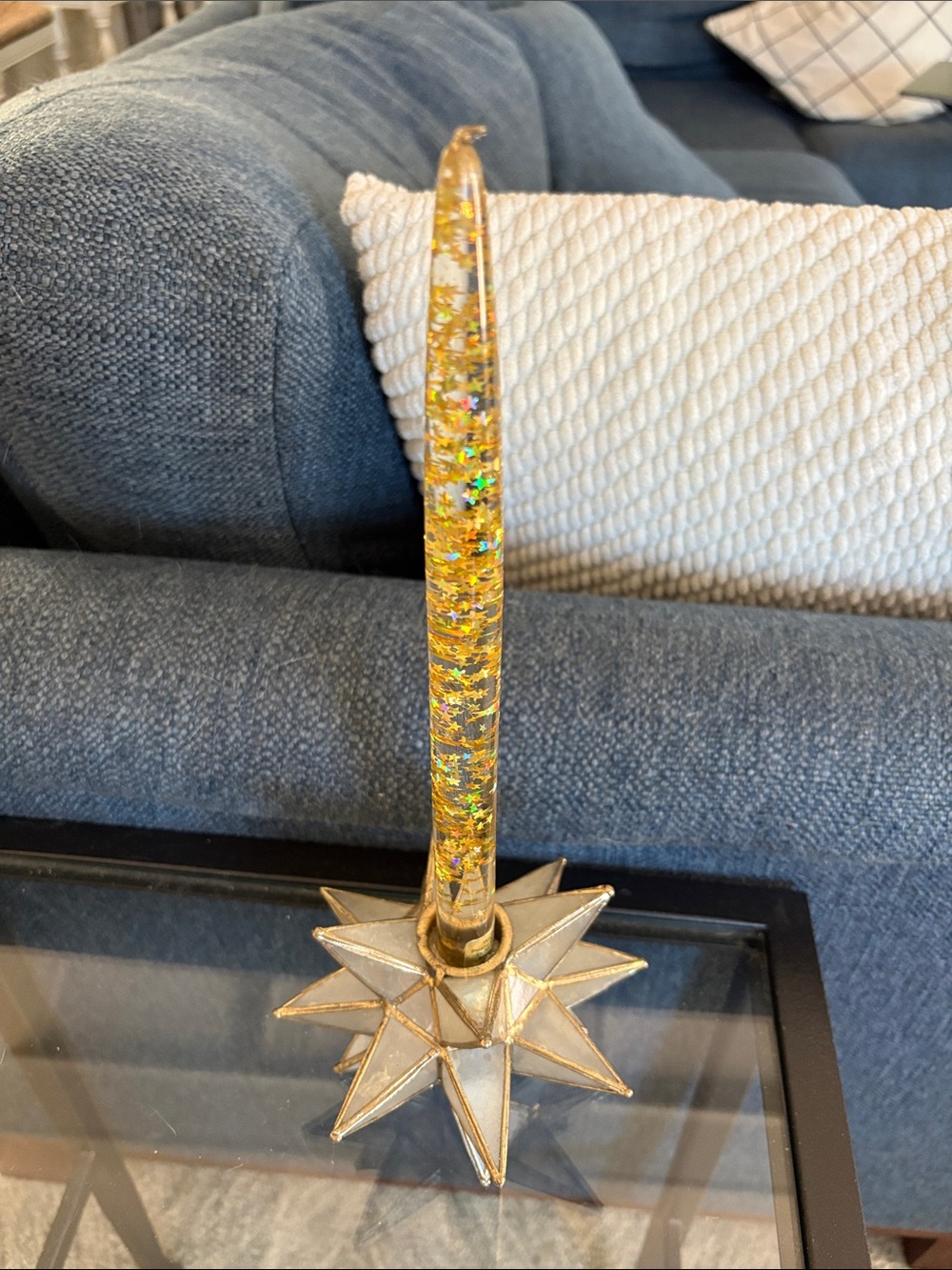 VTG Lucite gold Candle Metallic flake Capiz Moravian star holder stickers